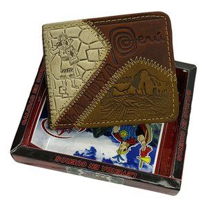 NWT CUSCO MACHU PICCHU PERU SOUVENIR MEN'S EMBOSSED BROWN LEATHER BIFOLD WALLET